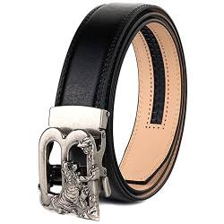 Overhil1s Herren Gürtel, MENS BLACK Ledergürtelband Tiger Print Automatische Schnalle Mode Ratsche Designer Gürtel Männer Cowboyriemen (Belt Length : 110, Color : Schwarz) von Overhil1s