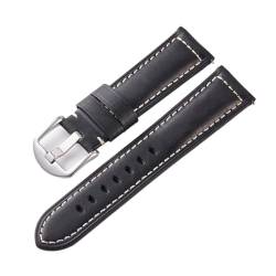 Overhil1s Retro-Uhrenarmband aus Leder, 20/22/24/26 mm, Schnellverschluss-Uhrenarmband, Retro-Uhrenarmband aus echtem Leder, Uhrenzubehör (Color : Black silver buckle, Size : 20mm) von Overhil1s