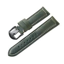Overhil1s Retro-Uhrenarmband aus Leder, 20/22/24/26 mm, Schnellverschluss-Uhrenarmband, Retro-Uhrenarmband aus echtem Leder, Uhrenzubehör (Color : Military green black buckle, Size : 22mm) von Overhil1s