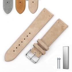 Overhil1s Vintage Suede Watch Strap, 18mm 20mm 22mm 24mm Quick Release Suede Leather Watchband Men Wome Leather Replacement Strap (Color : Beige (no edge), Size : 24mm) von Overhil1s