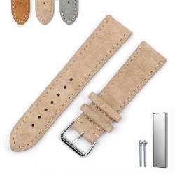 Overhil1s Vintage Suede Watch Strap, 18mm 20mm 22mm 24mm Quick Release Suede Leather Watchband Men Wome Leather Replacement Strap (Color : Beige (with edge), Size : 18mm) von Overhil1s