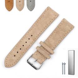 Overhil1s Vintage Suede Watch Strap, 18mm 20mm 22mm 24mm Quick Release Suede Leather Watchband Men Wome Leather Replacement Strap (Color : Beige (with edge), Size : 20mm) von Overhil1s