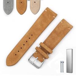 Overhil1s Vintage Suede Watch Strap, 18mm 20mm 22mm 24mm Quick Release Suede Leather Watchband Men Wome Leather Replacement Strap (Color : Brown (no edge), Size : 24mm) von Overhil1s