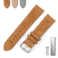 Overhil1s Vintage Suede Watch Strap, 18mm 20mm 22mm 24mm Quick Release Suede Leather Watchband Men Wome Leather Replacement Strap (Color : Brown (with edge), Size : 18mm) von Overhil1s