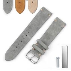 Overhil1s Vintage Suede Watch Strap, 18mm 20mm 22mm 24mm Quick Release Suede Leather Watchband Men Wome Leather Replacement Strap (Color : Gray (no edge), Size : 18mm) von Overhil1s