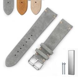 Overhil1s Vintage Suede Watch Strap, 18mm 20mm 22mm 24mm Quick Release Suede Leather Watchband Men Wome Leather Replacement Strap (Color : Gray (no edge), Size : 24mm) von Overhil1s