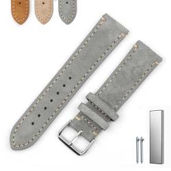 Overhil1s Vintage Suede Watch Strap, 18mm 20mm 22mm 24mm Quick Release Suede Leather Watchband Men Wome Leather Replacement Strap (Color : Gray (with edge), Size : 22mm) von Overhil1s