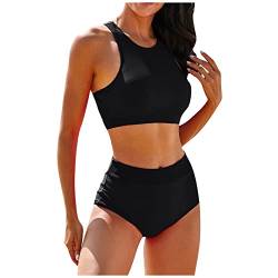 OverstepA Badeanzug Damen Bikini Damen Clubbing Schöne Schlicht Badeanzug Neckholder Polyester Badeanzug Women Bequemer Kurze Summer Ärmellos Bequemer Schwarz Schwarz S von OverstepA