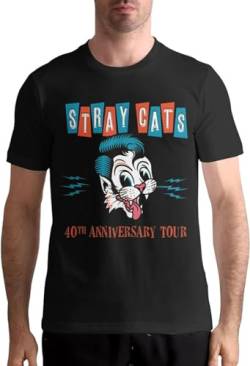 Ovid Stray Band Cats T-Shirt für Herren, Baumwolle, modisch, lässig, Rundhalsausschnitt, kurzärmelig, schwarz 1, 56 von Ovid