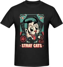 Stray Band Cats Shirt Herren Mode Muster Baumwolle Kurzarm T-Shirt Weich Casual Rundhals Tee Tops Schwarz, Schwarz , 56 von Ovid
