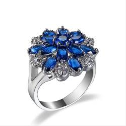 Erstellt Saphir-Verlobungsringe für Frauen Sterling Silber 925 Ring mit blauem Edelstein von OwKay