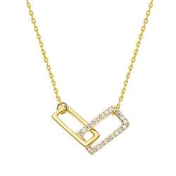 OwKay Anhänger-Halskette, 925er-Sterlingsilber, ineinandergreifende Doppelring-Büroklammer-Halskette für Damen-Halskettenschmuck/Goldfarbe von OwKay