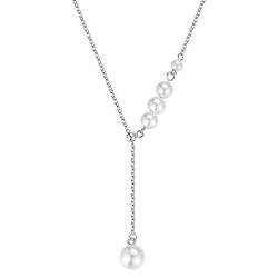 OwKay Damen-Halskette, 925er Silber, Perlenquaste, verstellbare Halskette für Damen, französisch, schlicht, für Damen/Silber von OwKay