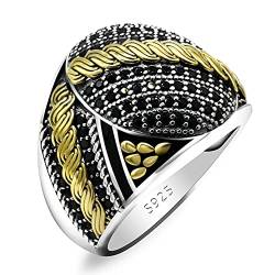OwKay Herrenring aus 925er-Silber, schwarzer Zirkon, russische Schnur, goldene Ringe, Party-/Hochzeitsschmuck von OwKay