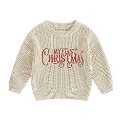 Baby Girls Christmas Knit Sweater Long Sleeve My First Christmas Letter Print Pullover Knitwear Baby Girl Sweater (Beige, 18-24 Months) von Owegvia