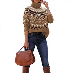 Damen Grunge Strickpullover Y2k Vintage Print Übergröße Pullover Sweater Langarm Harajuku Lose Pullover Strickwaren Streetwear (06-Khaki, XL) von Owegvia