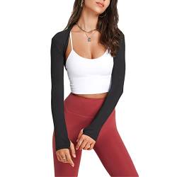 Damen Langarm Shrug Tops Slim Open Front Bolero Shrug Cropped Tops Solid Sports Sun Protection Cardigan Cover Ups Top (Schwarz, L) von Owegvia