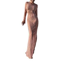 Damen See Through Birne Bikini Cover Ups Kleid Sheer Mesh Langarm Skinny Langes Strandkleid Sexy Perspektive Cover Up (01-Hautfarbe, S) von Owegvia