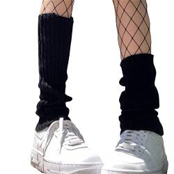 Leg Warmers Y2k Solid Color/Stripe Elastic Leg Cover, Leg Warmer Socks White Leg Warmers Black Leg Warmer For Women (Black, One Size) von Owegvia