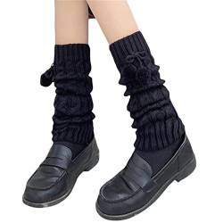 Leg Warmers Y2k Solid Color/Stripe Elastic Leg Cover, Leg Warmer Socks White Leg Warmers Black Leg Warmer For Women (Black Hairball Short, One Size) von Owegvia