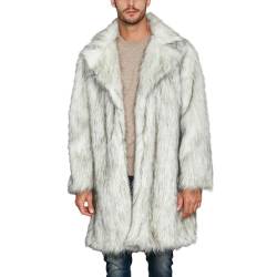 Men's Luxury Faux Fur Coat Long Sleeve Lapel Collar Open Front Faux Fur Coat Men's Faux Fur Trench Coat Outwear (White, L) von Owegvia