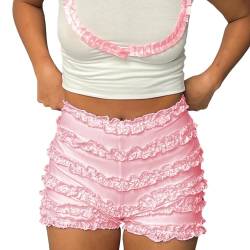 Owegvia Damen Y2k Fairycore Pettipants Floral Ruffled Elastic Shorts Lolita Bloomers Ruffle Lace Trim Bodycon Pumpkin Pants (Pink, M) von Owegvia