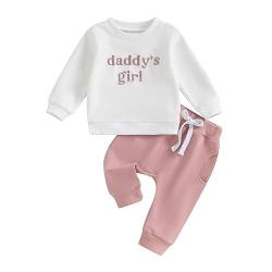 Owegvia Kleinkind Baby Mädchen Herbst Kleidung Daddy's Baby Mädchen Brief Stickerei Druck Langarm Pullover Lange Hose Outfit (Pink, 3-6 Months) von Owegvia