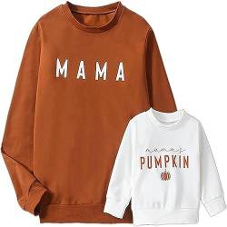 Owegvia Mommy and Me Matching Outfits Letters Print Long Sleeve Crew Neck Fall Pullover Mommy and Me Halloween Costumes (Adult, Brown Mom, M) von Owegvia