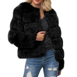 Owegvia Pelzmäntel für Damen Faux Shaggy Kurzmäntel Winter Warm Langarm Offen Vorne Gekürzte Jacken Flauschige Oberbekleidung (Black, M) von Owegvia