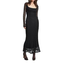 Pullover Kleid für Damen 2023 Elegant Langarm Rundhalsausschnitt Gerippt Stricken Solide Herbst Bodycon Maxi Kleid Streetwear (Black 06, S) von Owegvia