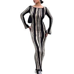 Pullover Kleid für Damen 2023 Elegant Langarm Rundhalsausschnitt Gerippt Stricken Solide Herbst Bodycon Maxi Kleid Streetwear (Q02-Black, L) von Owegvia