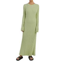 Sweater Dress for Women 2023 Elegant Long Sleeve Crew Neck Ribbed Knit Solid Fall Bodycon Maxi Dress Streetwear (Green 01, M) von Owegvia