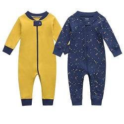 Owlivia Baby Schlafstrampler aus Bio Baumwolle, für Mädchen und Jungen, Langarm (Sternenhimmel & Senf, 0 Monate) von Owlivia