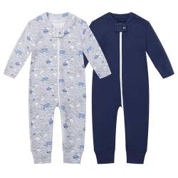 Owlivia Baby Schlafstrampler aus Bio Baumwolle, für Mädchen und Jungen, Langarm (Wellen und Marine, 0-3 Monate) von Owlivia