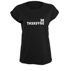 Be Different Damen Sommer Rundhals Top tailliertes Shirt mit Spruch (B21-370-M-Schwarz) von OwnDesigner