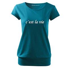 Cést la Vie Damen Sommer Rundhals Top-tailliertes Single Jersey Shirt mit Spruch (City-3-M-Türkis) von OwnDesigner