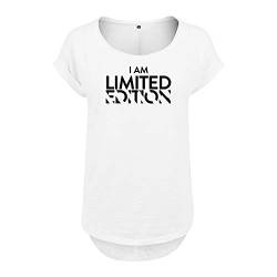 I am Limited Edition Design Frauen T Shirt mit Spruch handgefärtigt Oversize NEU Shirt Rundhals Mädchen kurzärmlig M Weis (B36-406-M-Weiß) von OwnDesigner