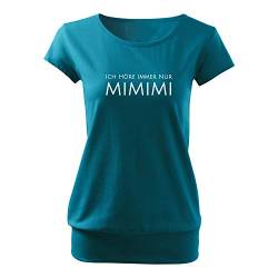 Ich höre Immer nur mimimi Damen Long Back Shaped Tshirt lässiges Shirt mit Print Sommer Top-(City-440-L-Türkis) von OwnDesigner