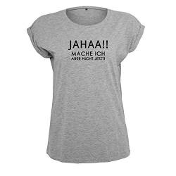 Jahaa Mache ich Aber Nicht jetzt Damen Long Back Shaped Tshirt lässiges Shirt mit Print Sommer Top (B21-480-L-Grau) von OwnDesigner