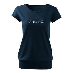 OwnDesigner Ähm nö Cooles Frauen Tshirt mit Druck mit engem Saum Top-Sommer Freizeit Kurzarm (City-464-S-Navy) von OwnDesigner