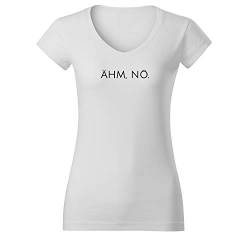 OwnDesigner Ähm nö Damen Tshirt & Frauen T Shirt mit leichtem Ausschnitt für Top Style (Vneck-464-L-Weiß) von OwnDesigner