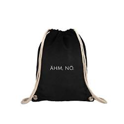 OwnDesigner Ähm nö Turnbeutel mit Aufdruck Motiv Gym Bag Hipster Unisex Damen und Herren Kordeltasche (Jute 464 Schwarz) von OwnDesigner