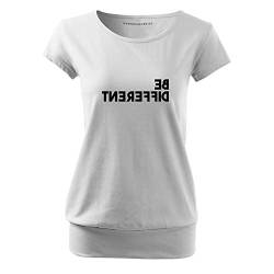 OwnDesigner Be Different Frauen T Shirt mit Spruch und modischem Motiv Bedruckt Oberteil für Ladies (City-370-XL-Weiß) von OwnDesigner