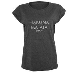 OwnDesigner Hakuna Matata by handgefärtigt T-Shirt Oversized Top Damen Oberteil Tanktop (95-B21-DGrau-L) von OwnDesigner