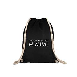 OwnDesigner Ich höre immer nur mimimi Turnbeutel mit Aufdruck Motiv Gym Bag Hipster Unisex Damen und Herren Kordeltasche (Jute 440 Schwarz) von OwnDesigner