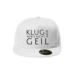 OwnDesigner Klug war´s Nicht Aber geil Baseball Cap - Unisex Mütze, Cap für Herren und Damen, einfarbige Basecap, Snapback (Cap 463 Weiß) von OwnDesigner