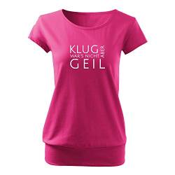 OwnDesigner Klug war´s Nicht Aber geil Damen Shirt mit Spruch lässig mit Motiv Bedruckt modisches Ladies Top-Sommer 2XL Pink (City-463-2XL-Pink) von OwnDesigner