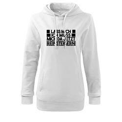 OwnDesigner Lass Mich ich muss Mich da jetzt Reinsteigern Hoodie Pullover mit Aufdruck Damen (408-352-XL-Weiß) von OwnDesigner