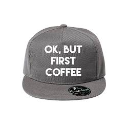 OwnDesigner Unisex Kappe Classic Cap ok but First Coffee mit geradem Schirm, One Size Einheitsgröße für Männer und Frauen (87-Cap5P-2Grau) von OwnDesigner