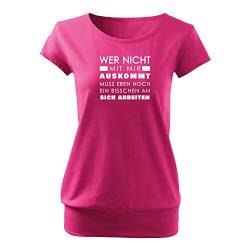 OwnDesigner Wer Nicht mit Mir auskommt muss eben an Sich Arbeiten Frauen T Shirt mit Spruch und modischem Motiv Bedruckt Oberteil für Ladies (City-481-XL-Pink) von OwnDesigner